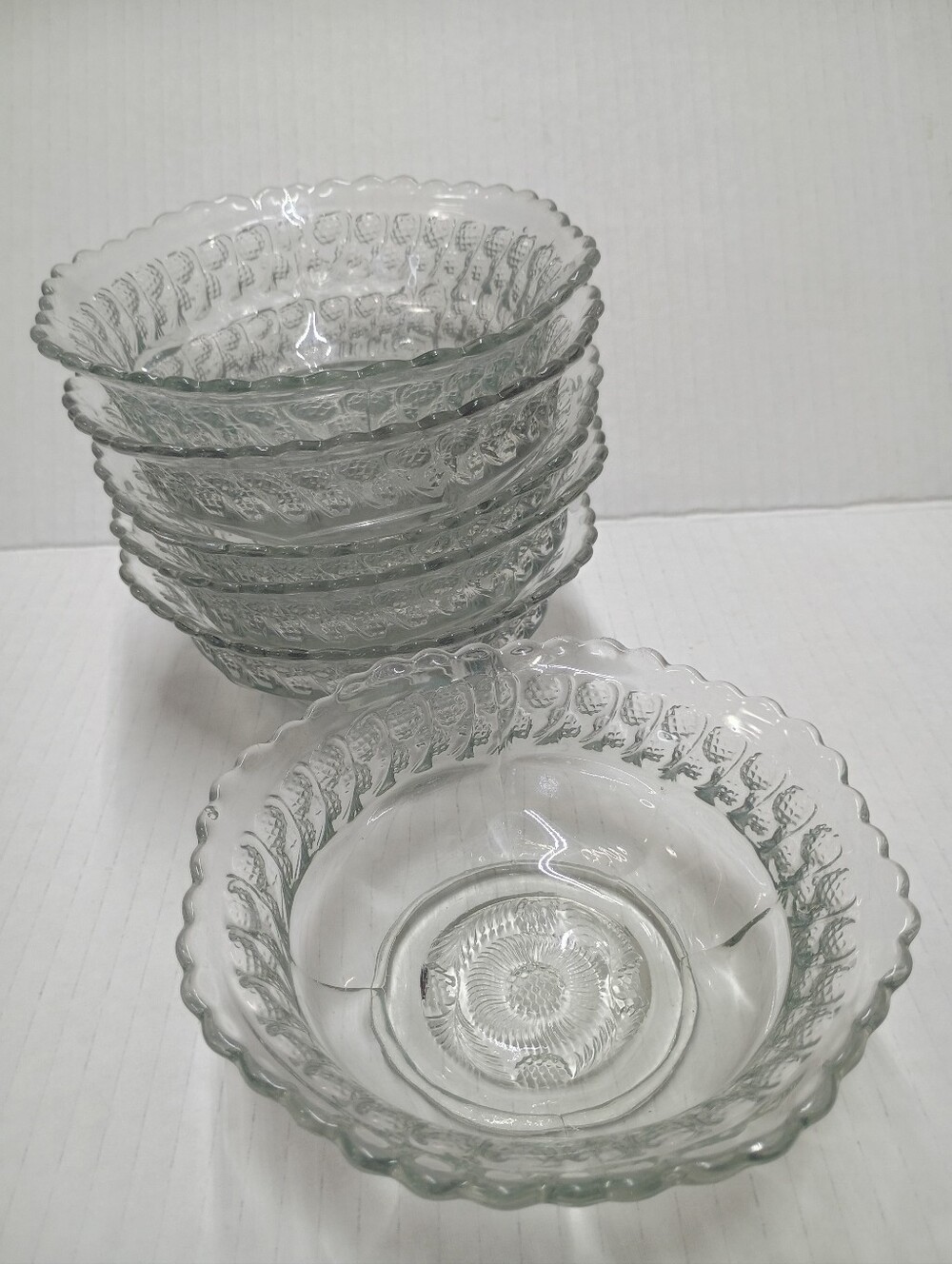 Vintage Clear Glass Pressed Bowls Ruffled Edges 3/4 Cup Set of 6 Desserts